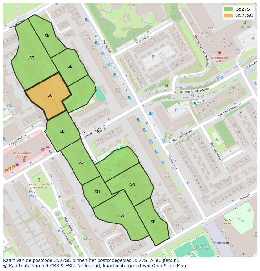 Afbeelding van het postcodegebied 3527 SC op de kaart.