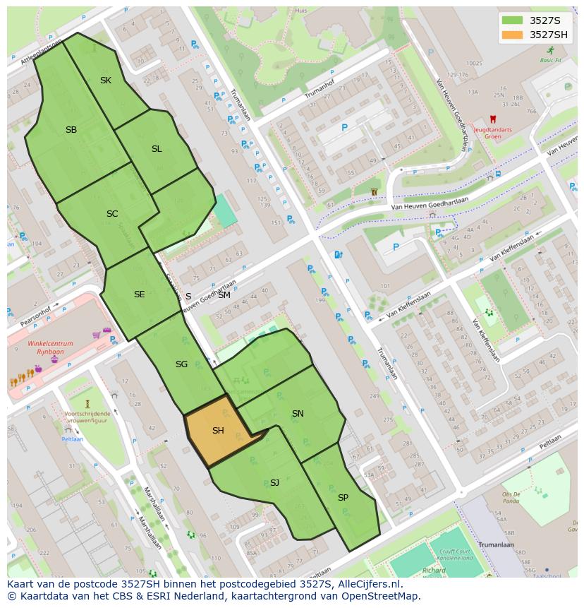 Afbeelding van het postcodegebied 3527 SH op de kaart.