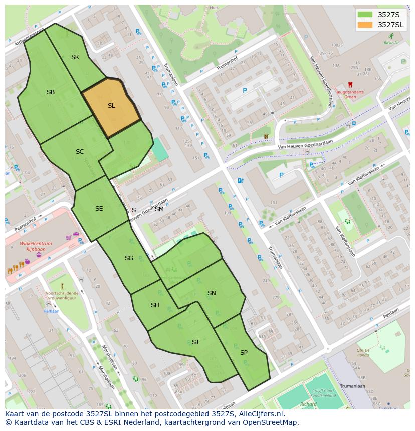Afbeelding van het postcodegebied 3527 SL op de kaart.