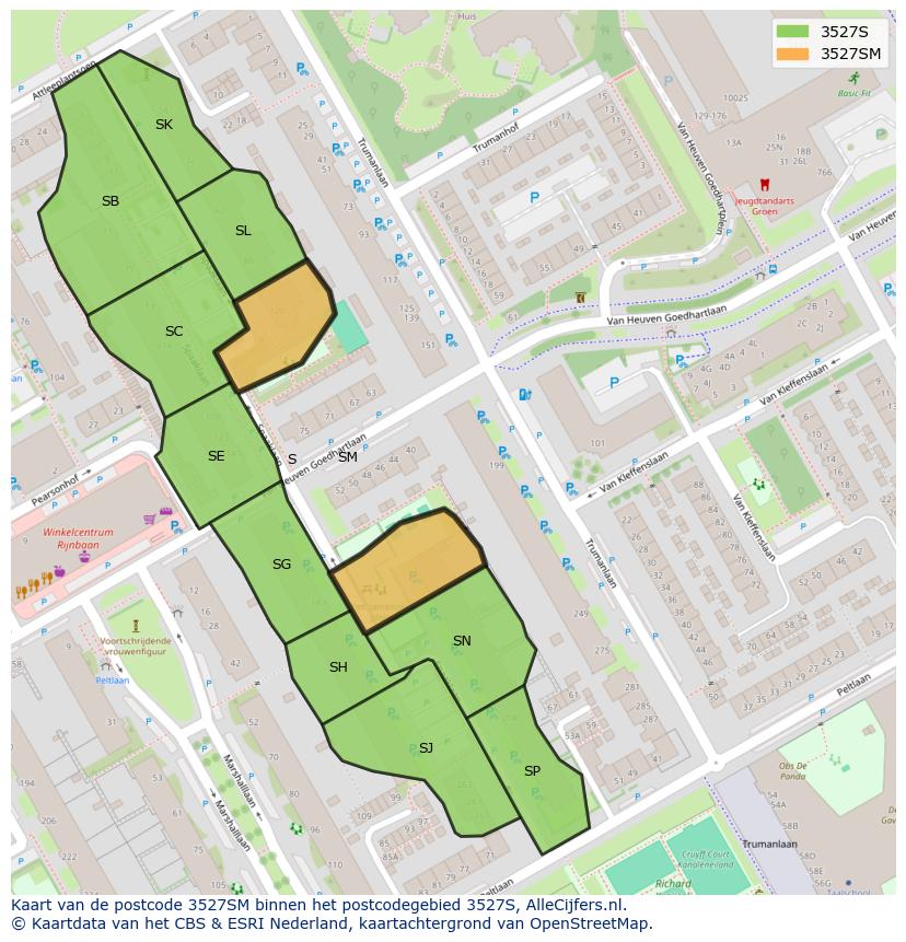 Afbeelding van het postcodegebied 3527 SM op de kaart.