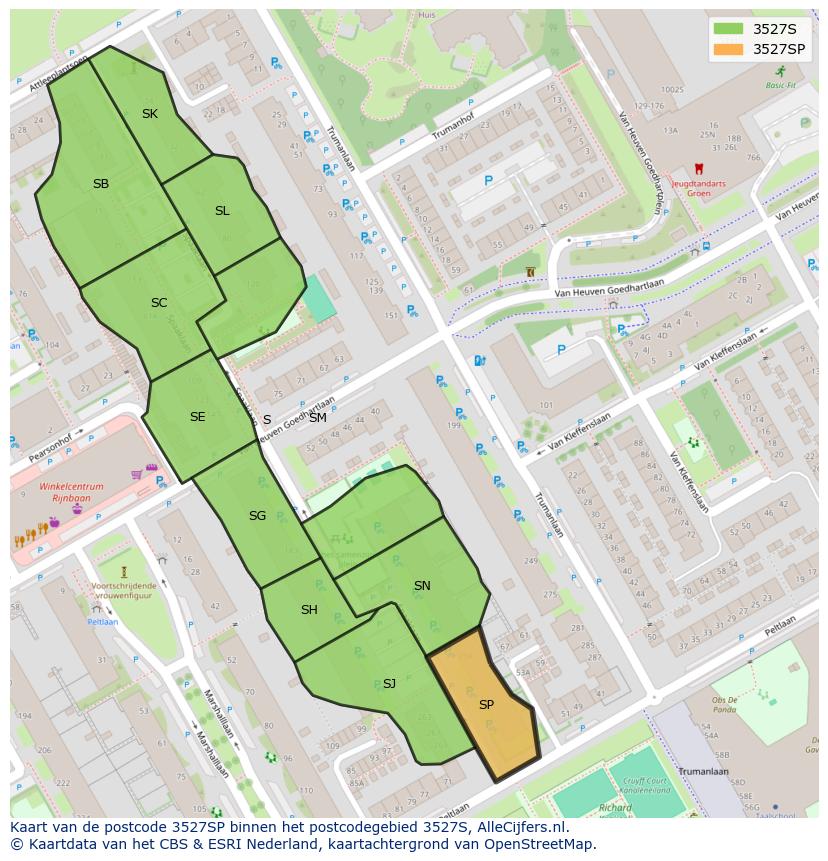Afbeelding van het postcodegebied 3527 SP op de kaart.