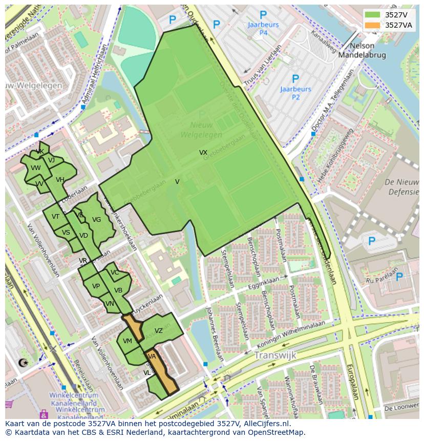Afbeelding van het postcodegebied 3527 VA op de kaart.