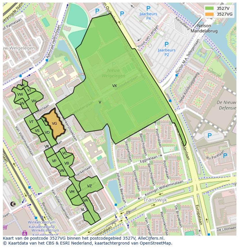 Afbeelding van het postcodegebied 3527 VG op de kaart.