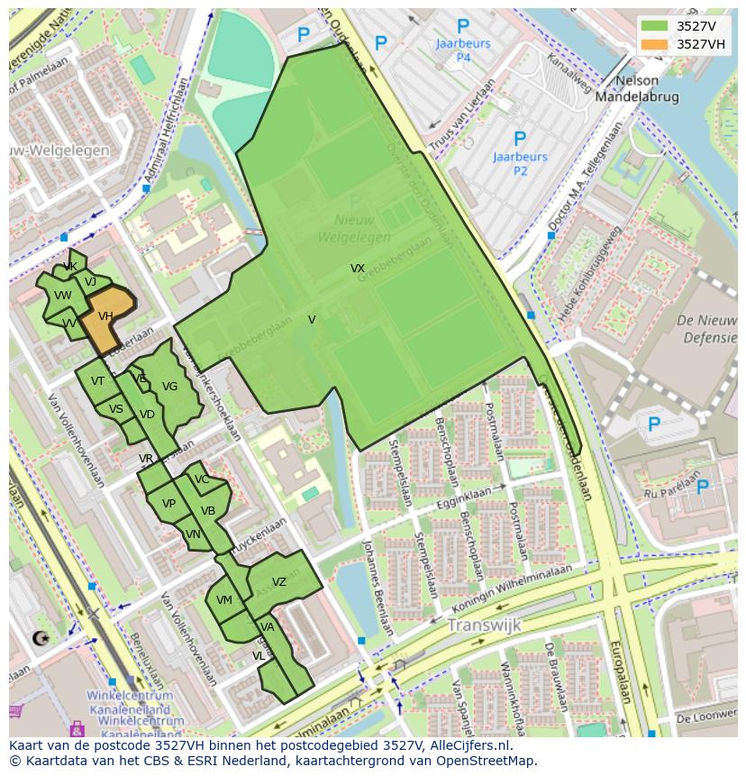 Afbeelding van het postcodegebied 3527 VH op de kaart.