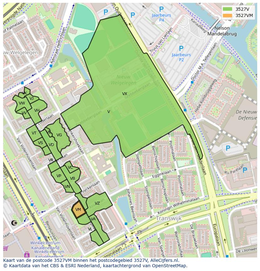 Afbeelding van het postcodegebied 3527 VM op de kaart.