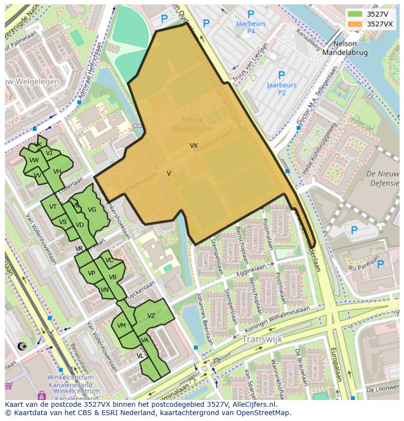 Afbeelding van het postcodegebied 3527 VX op de kaart.