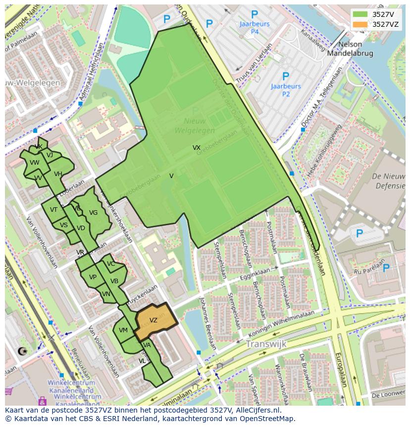 Afbeelding van het postcodegebied 3527 VZ op de kaart.