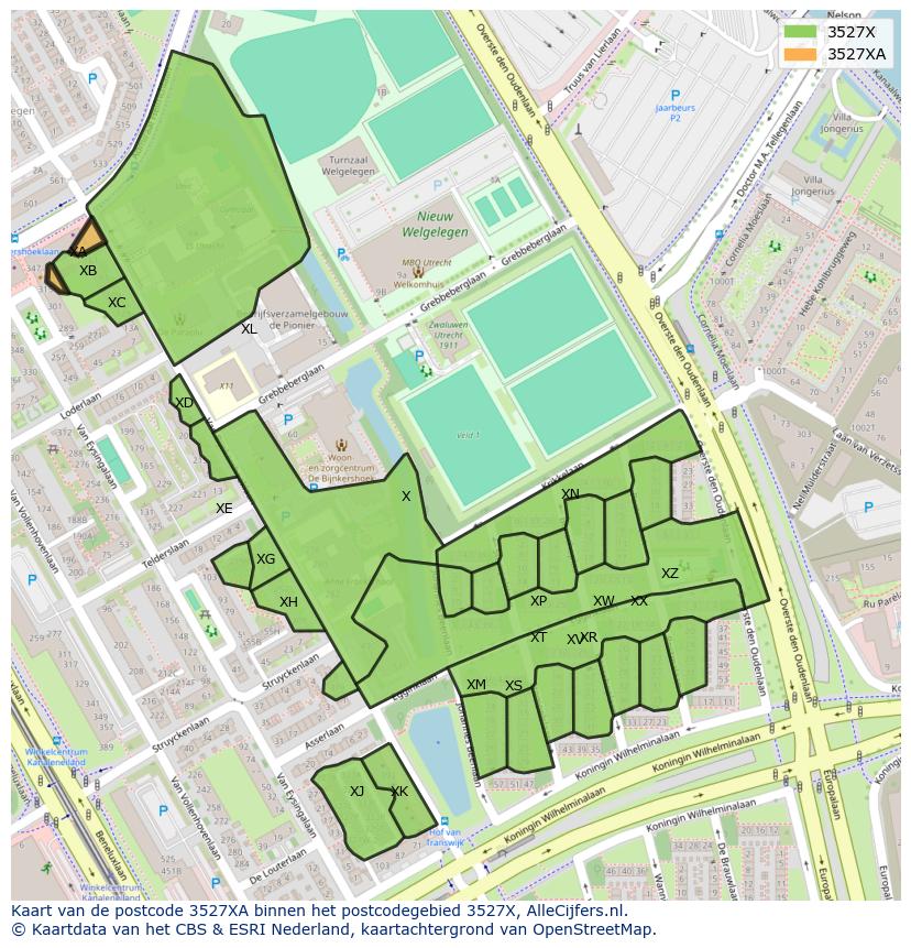 Afbeelding van het postcodegebied 3527 XA op de kaart.