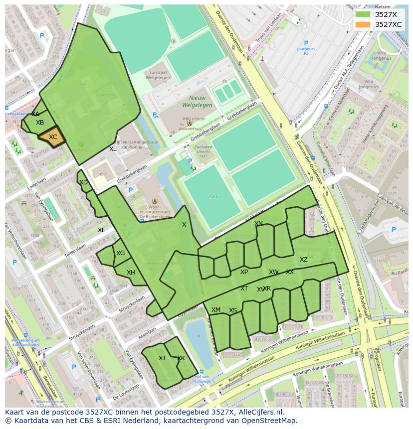 Afbeelding van het postcodegebied 3527 XC op de kaart.