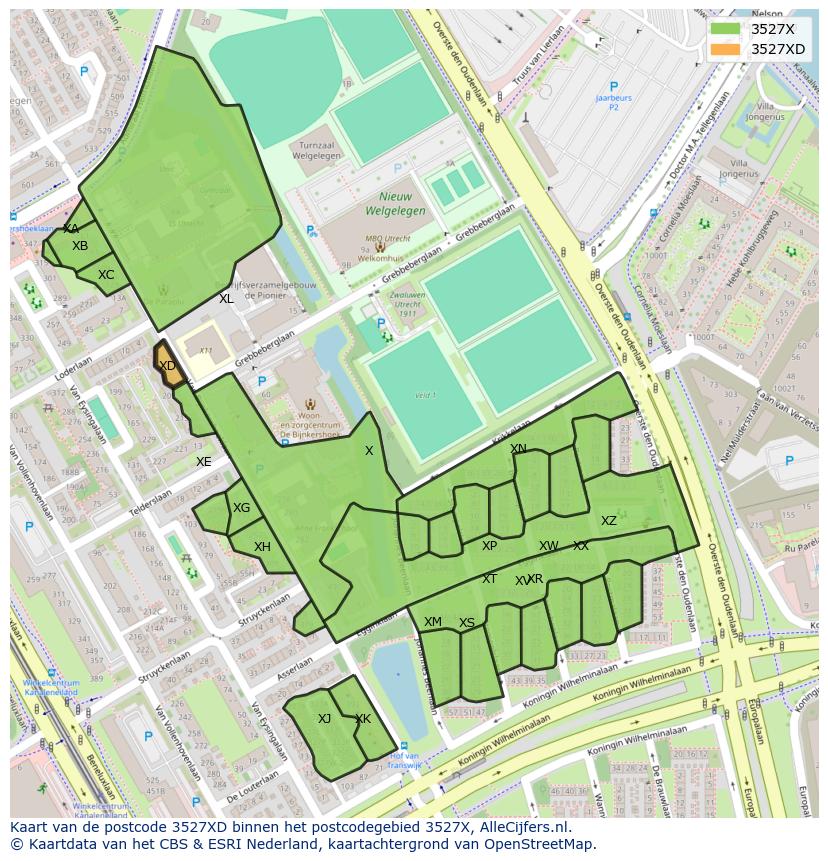 Afbeelding van het postcodegebied 3527 XD op de kaart.
