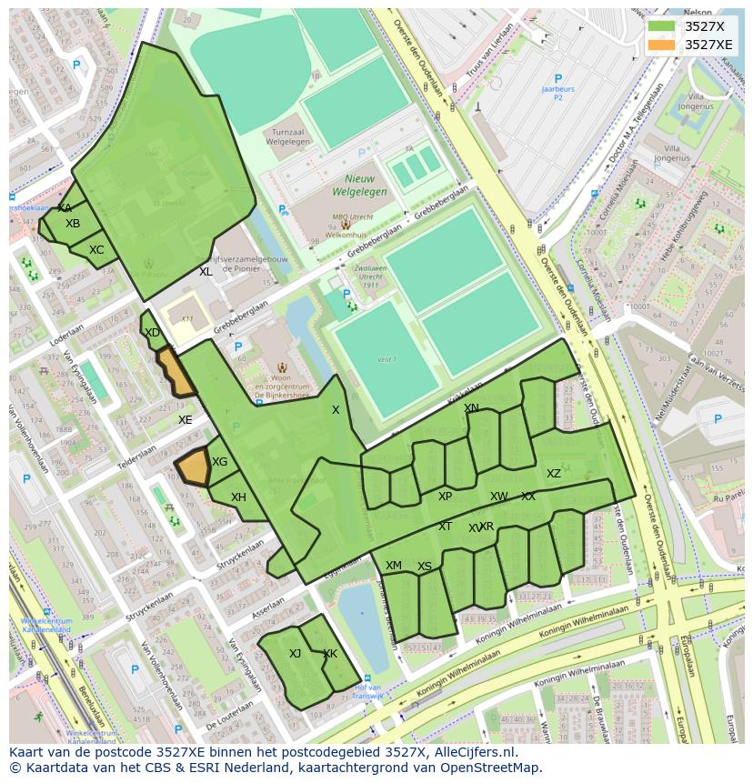 Afbeelding van het postcodegebied 3527 XE op de kaart.