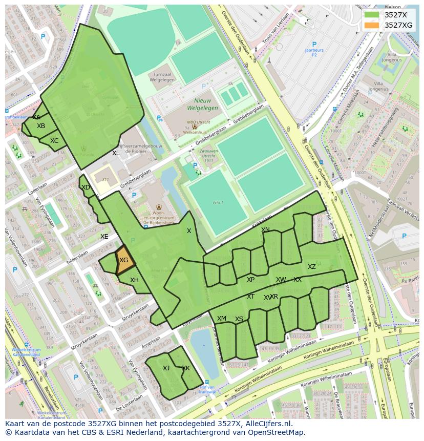 Afbeelding van het postcodegebied 3527 XG op de kaart.
