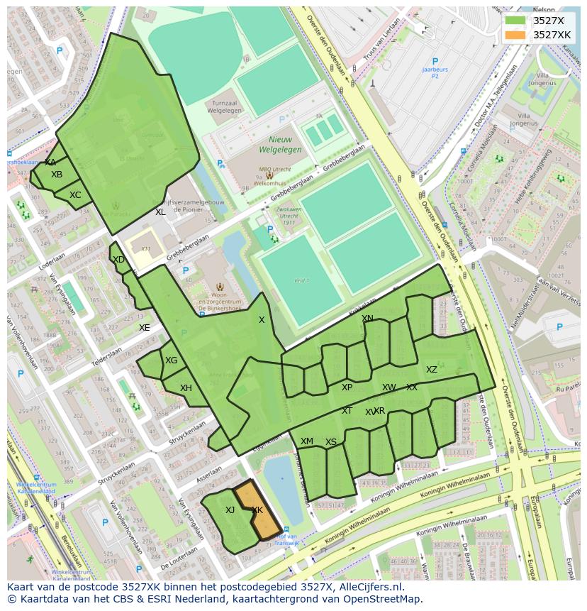 Afbeelding van het postcodegebied 3527 XK op de kaart.