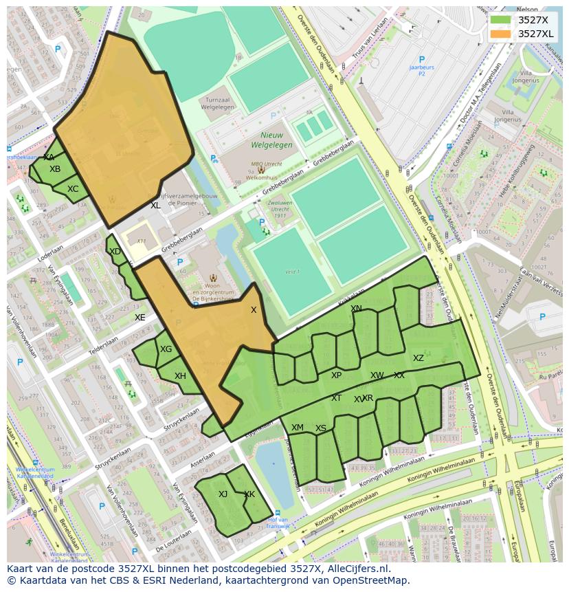 Afbeelding van het postcodegebied 3527 XL op de kaart.