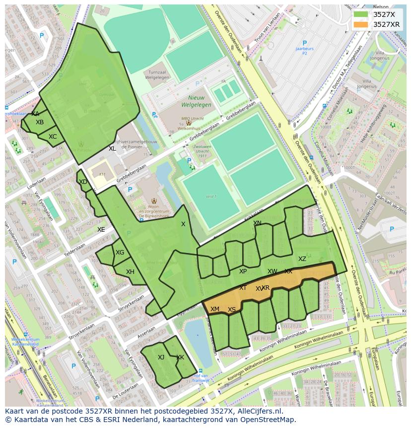 Afbeelding van het postcodegebied 3527 XR op de kaart.