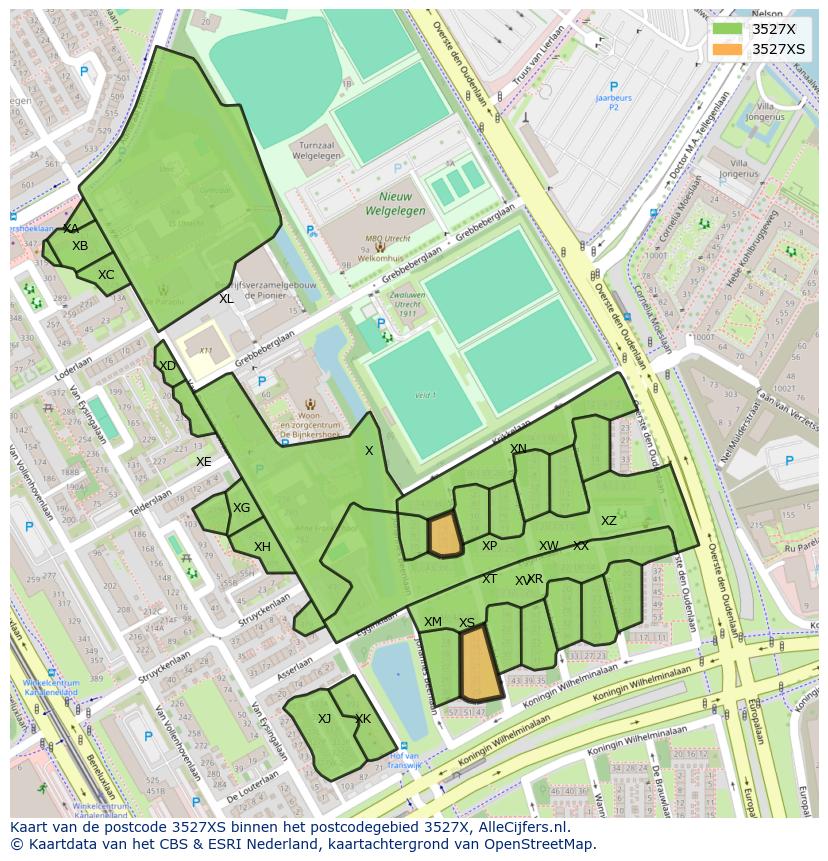Afbeelding van het postcodegebied 3527 XS op de kaart.