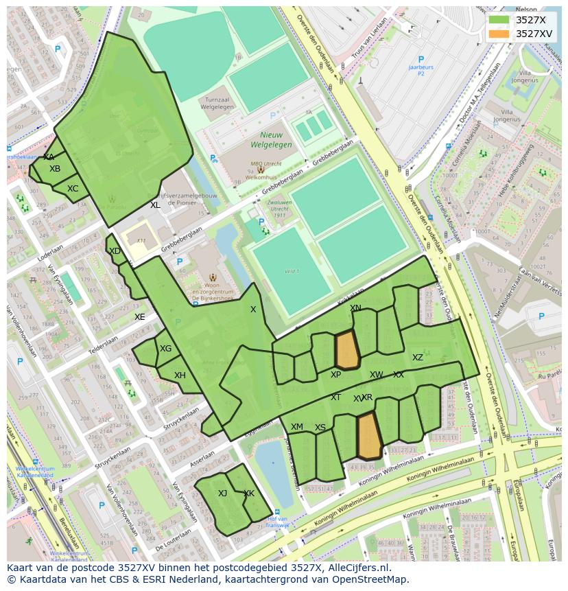 Afbeelding van het postcodegebied 3527 XV op de kaart.