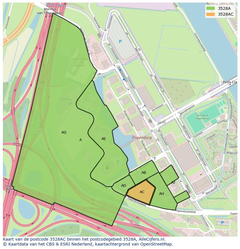 Afbeelding van het postcodegebied 3528 AC op de kaart.