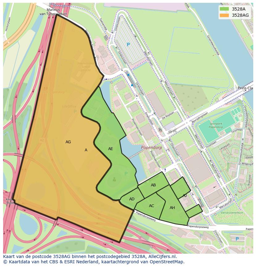 Afbeelding van het postcodegebied 3528 AG op de kaart.