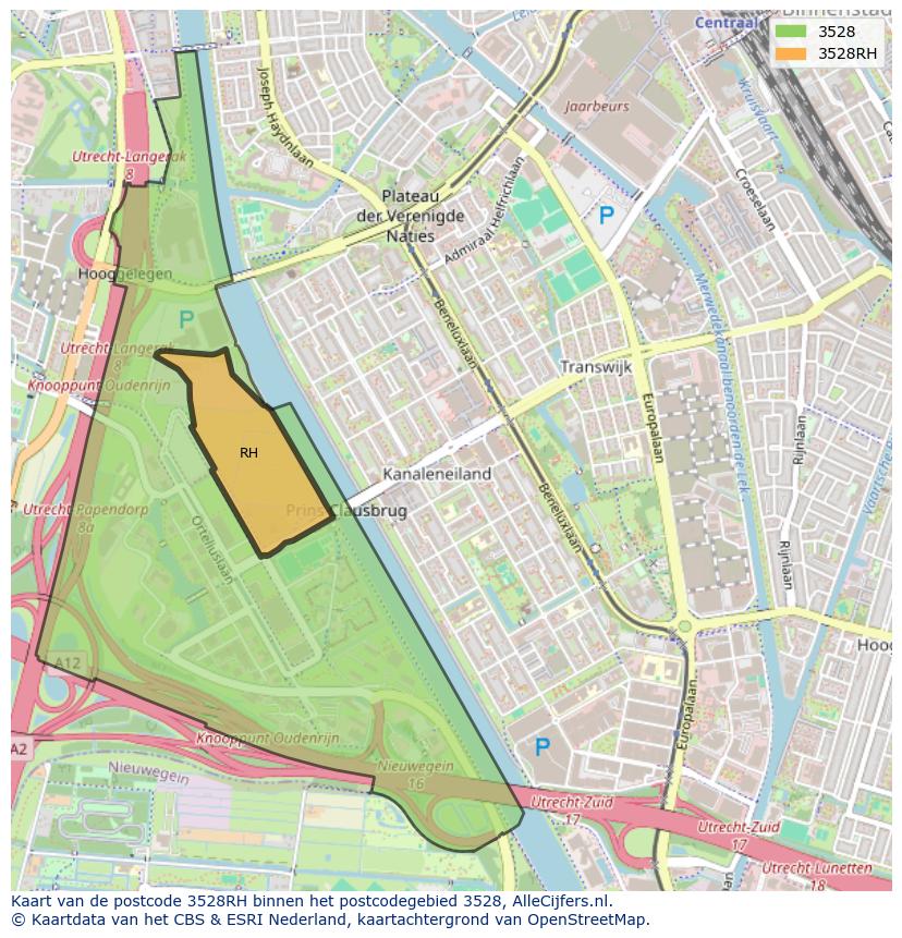 Afbeelding van het postcodegebied 3528 RH op de kaart.