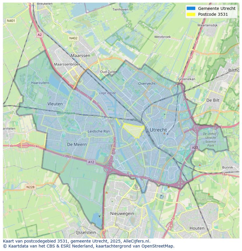 Afbeelding van het postcodegebied 3531 op de kaart.