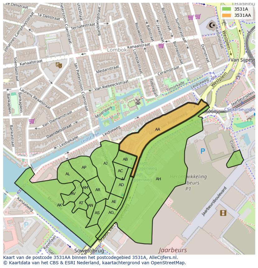 Afbeelding van het postcodegebied 3531 AA op de kaart.