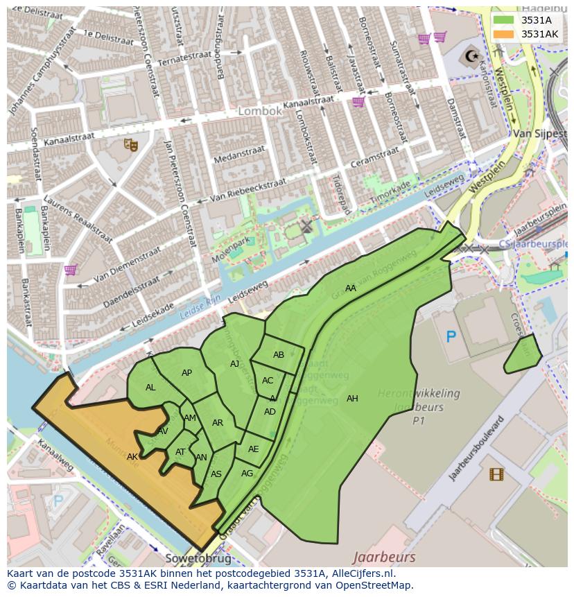 Afbeelding van het postcodegebied 3531 AK op de kaart.