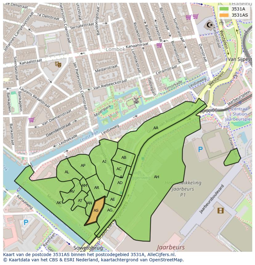 Afbeelding van het postcodegebied 3531 AS op de kaart.