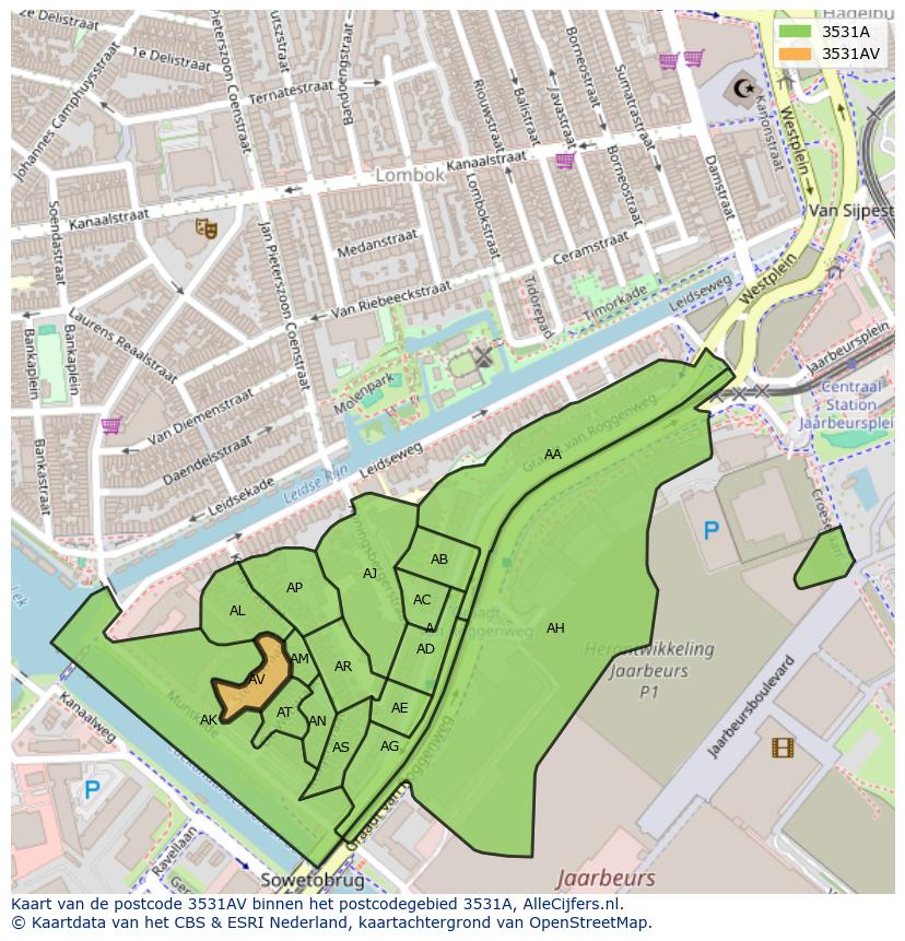 Afbeelding van het postcodegebied 3531 AV op de kaart.