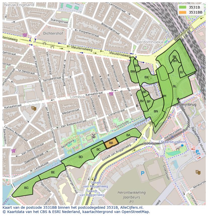 Afbeelding van het postcodegebied 3531 BB op de kaart.