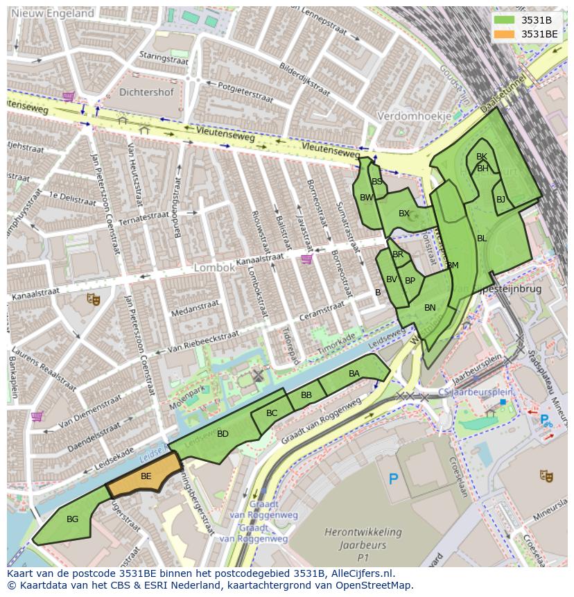 Afbeelding van het postcodegebied 3531 BE op de kaart.