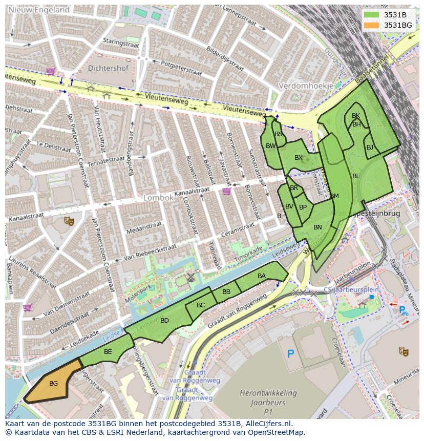 Afbeelding van het postcodegebied 3531 BG op de kaart.
