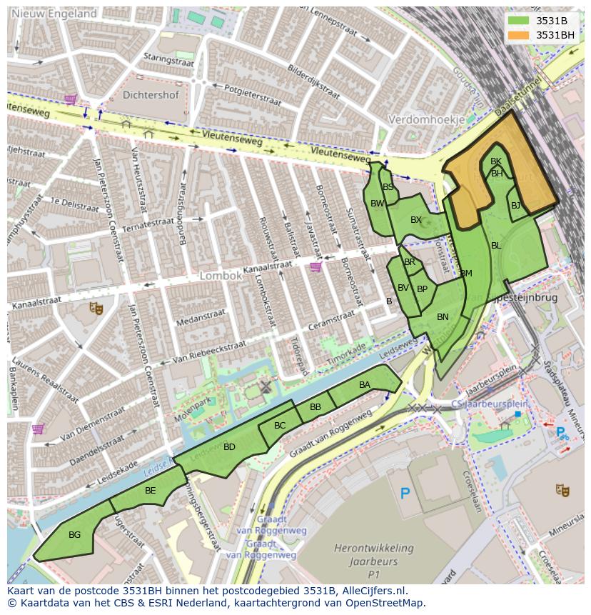 Afbeelding van het postcodegebied 3531 BH op de kaart.