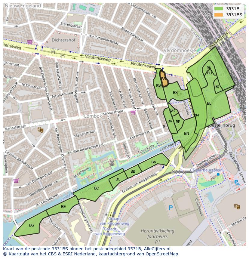 Afbeelding van het postcodegebied 3531 BS op de kaart.