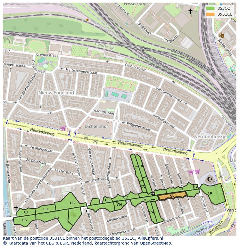 Afbeelding van het postcodegebied 3531 CL op de kaart.