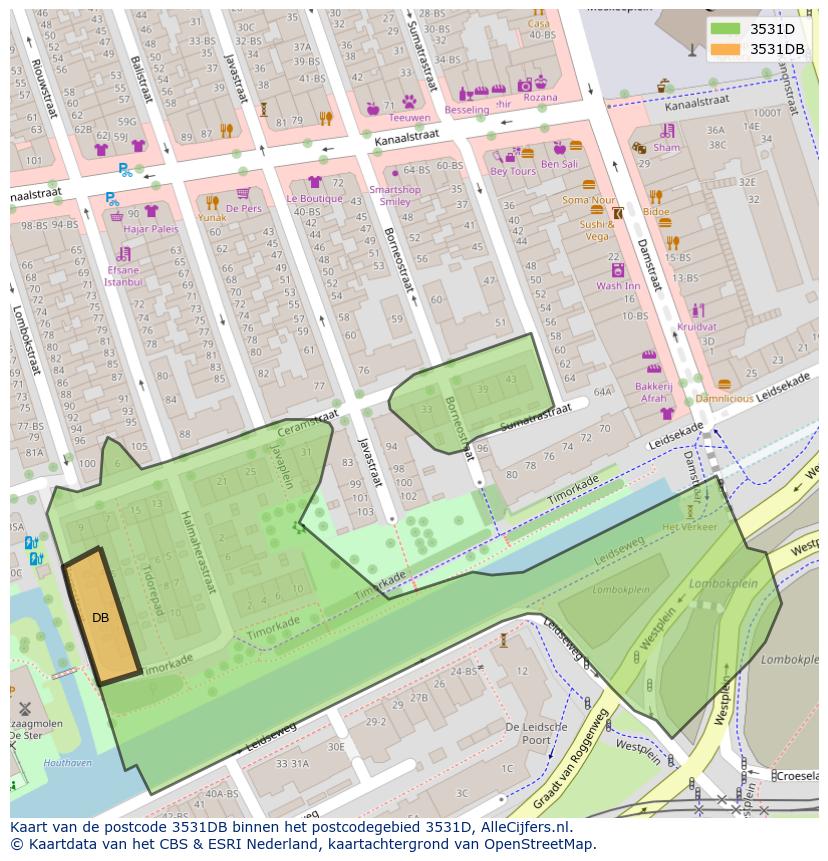 Afbeelding van het postcodegebied 3531 DB op de kaart.