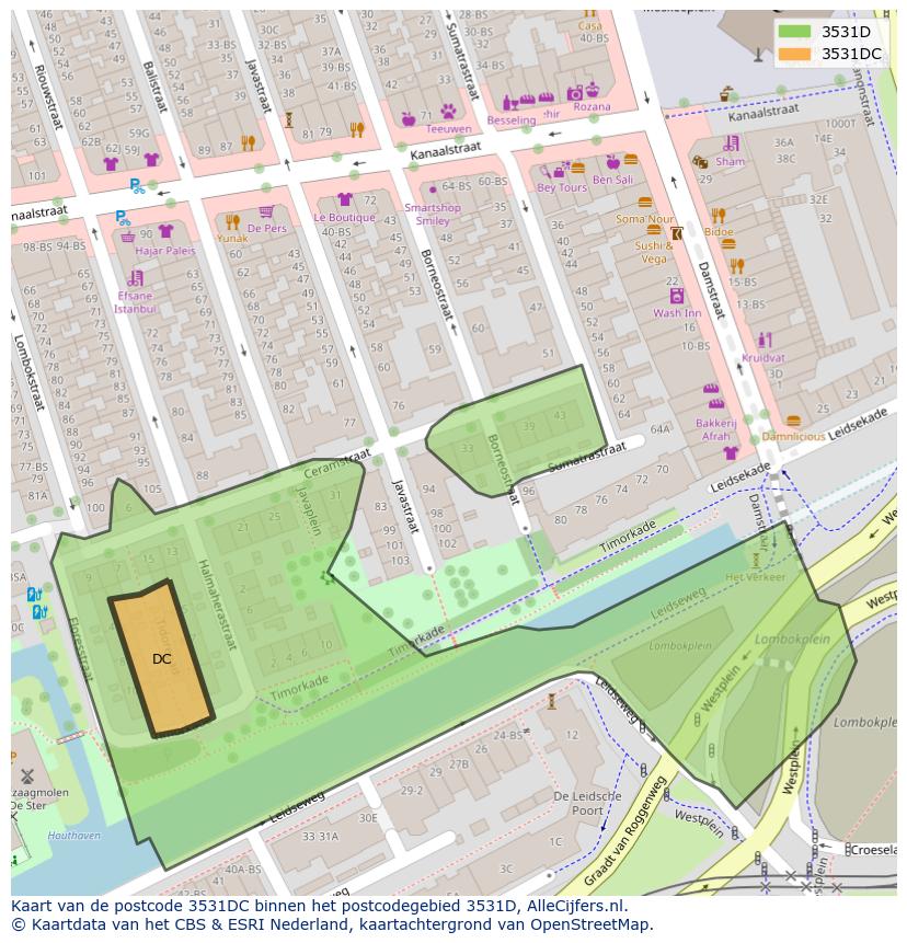 Afbeelding van het postcodegebied 3531 DC op de kaart.
