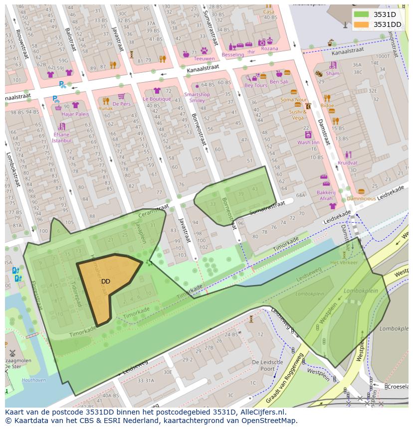 Afbeelding van het postcodegebied 3531 DD op de kaart.