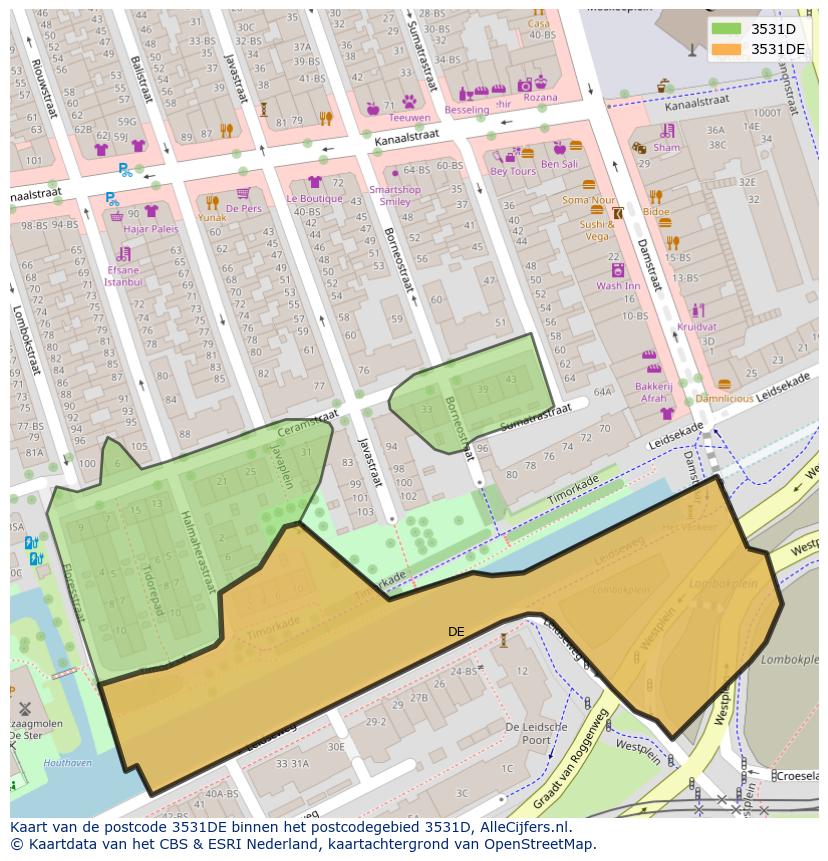 Afbeelding van het postcodegebied 3531 DE op de kaart.