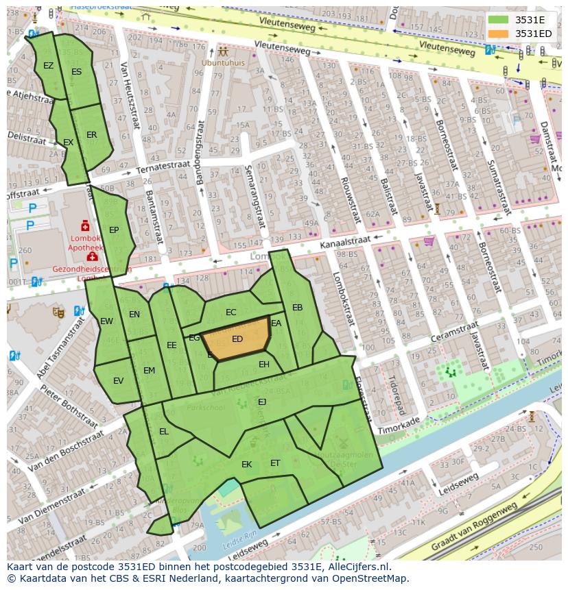 Afbeelding van het postcodegebied 3531 ED op de kaart.