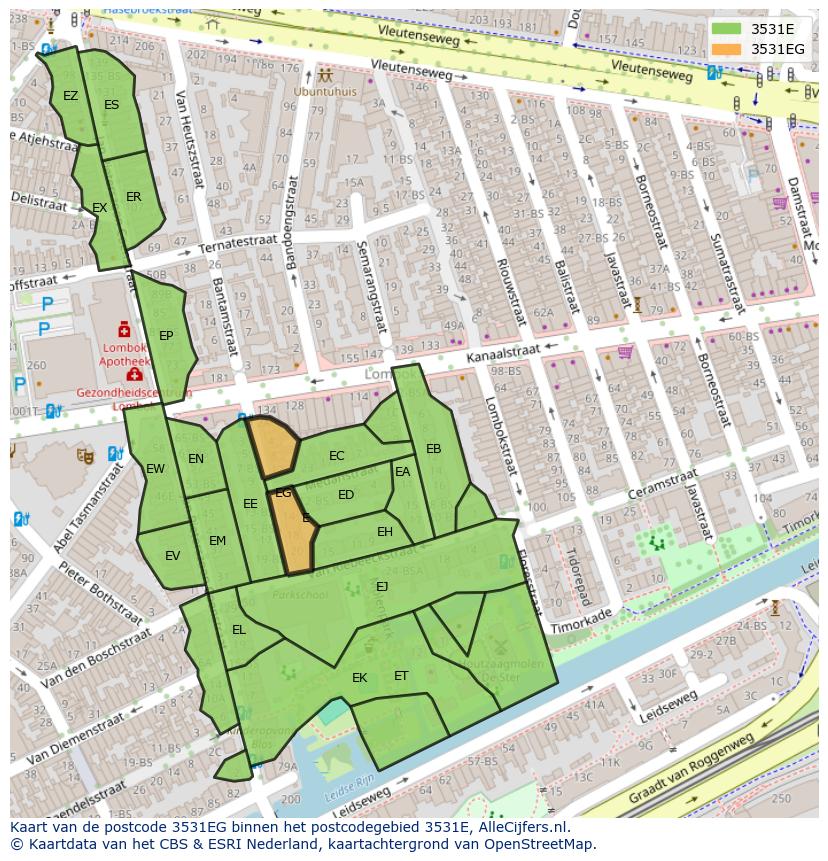 Afbeelding van het postcodegebied 3531 EG op de kaart.