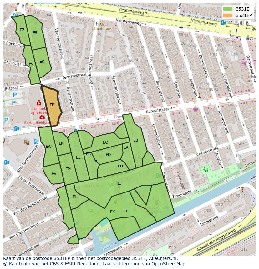 Afbeelding van het postcodegebied 3531 EP op de kaart.