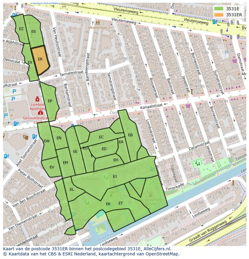 Afbeelding van het postcodegebied 3531 ER op de kaart.