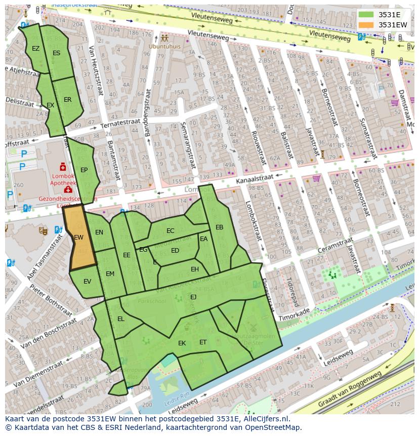 Afbeelding van het postcodegebied 3531 EW op de kaart.