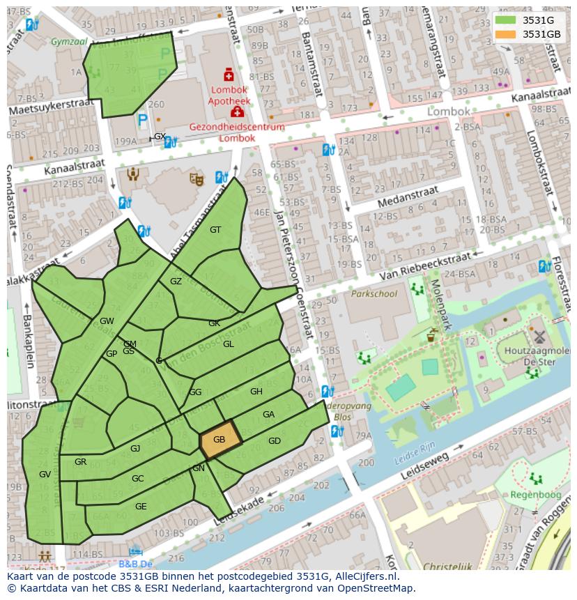 Afbeelding van het postcodegebied 3531 GB op de kaart.