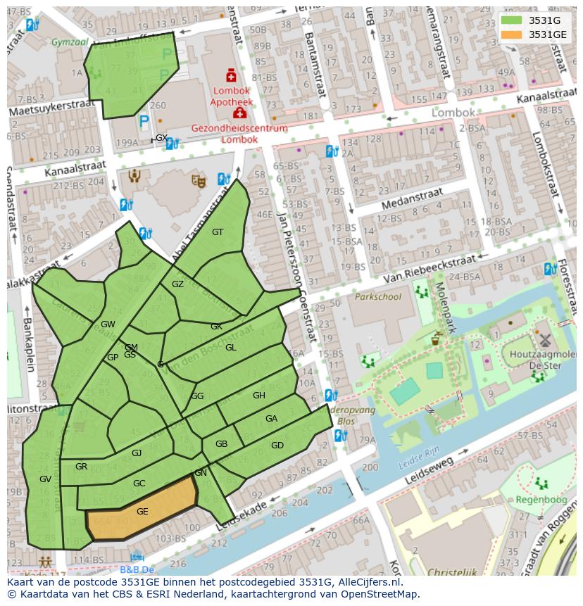 Afbeelding van het postcodegebied 3531 GE op de kaart.