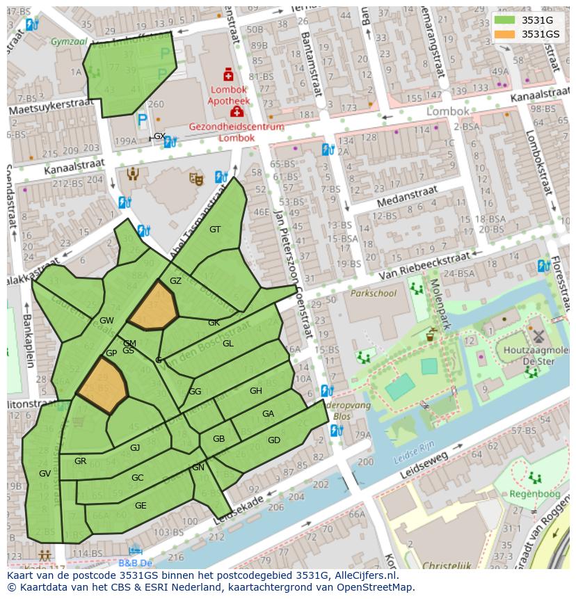 Afbeelding van het postcodegebied 3531 GS op de kaart.