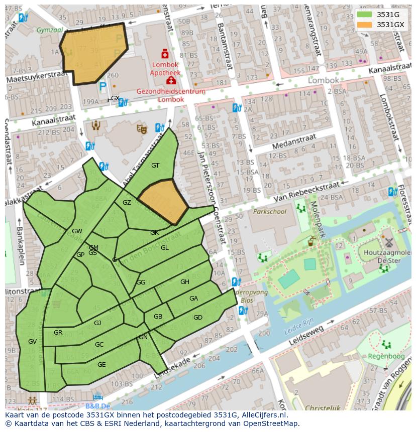 Afbeelding van het postcodegebied 3531 GX op de kaart.