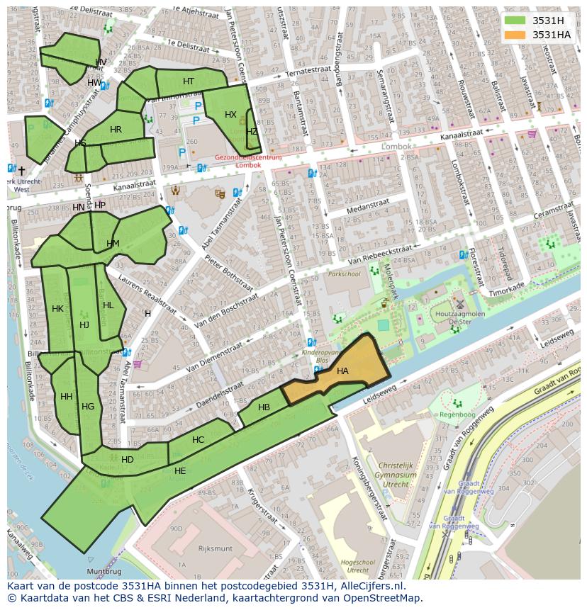 Afbeelding van het postcodegebied 3531 HA op de kaart.