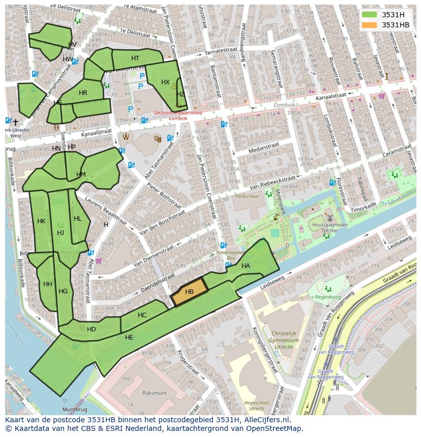 Afbeelding van het postcodegebied 3531 HB op de kaart.